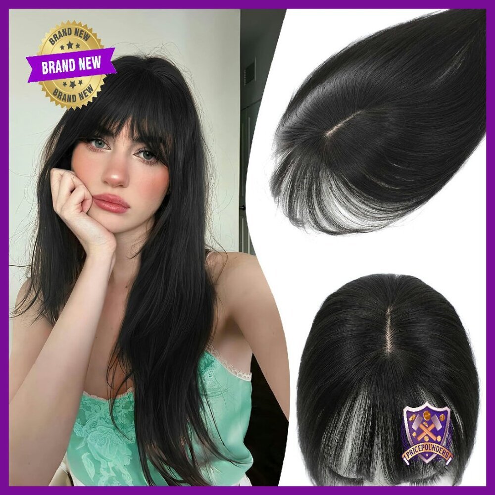 Human Hair Topper with 3D Bangs for Thinning Hair, 11x7 Inches